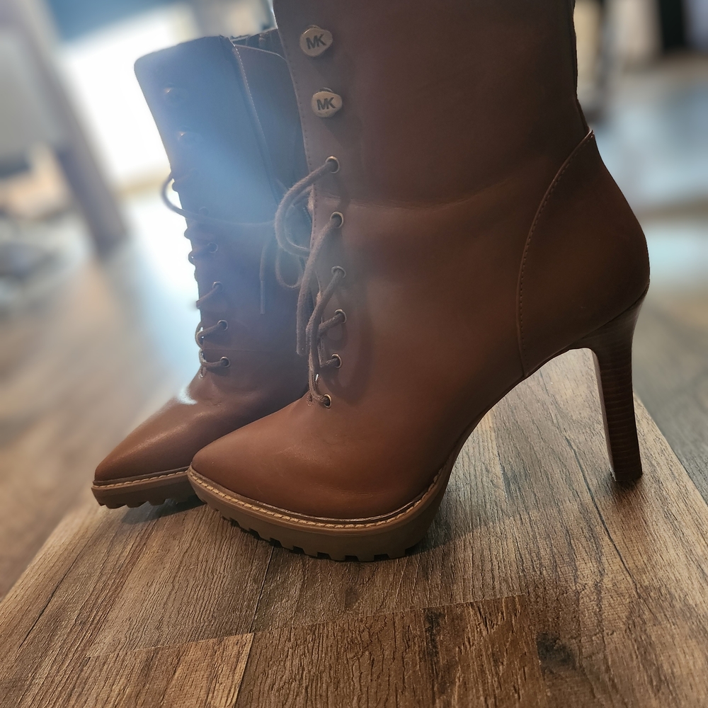Michael Kors Tan Lace-Up Heeled Boots